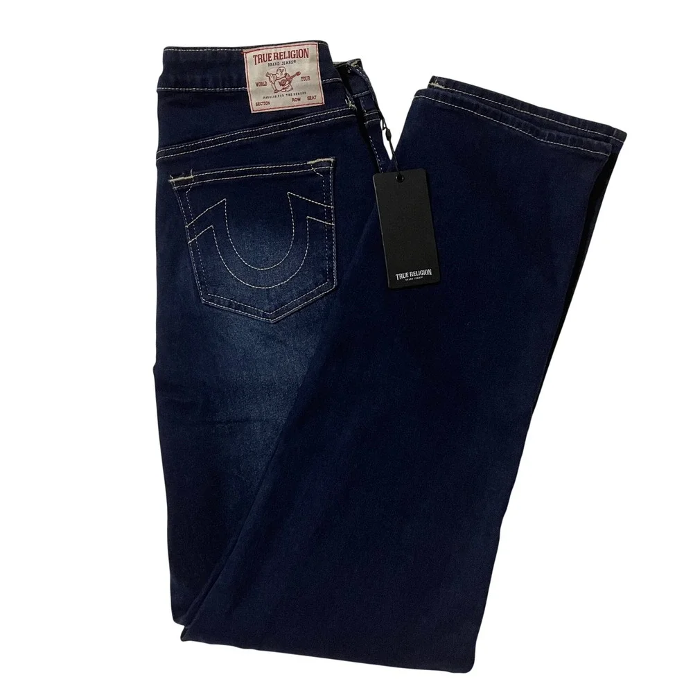 True Religion Sarah High Rise Straight Jeans Dark Mahogany Wood Wash Size 30 New